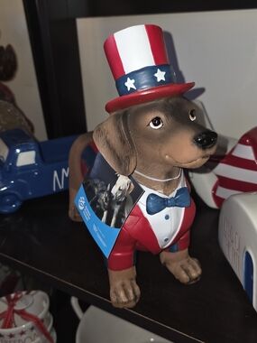 Patriotic Dog Figurine Decor in Red, White & Blue